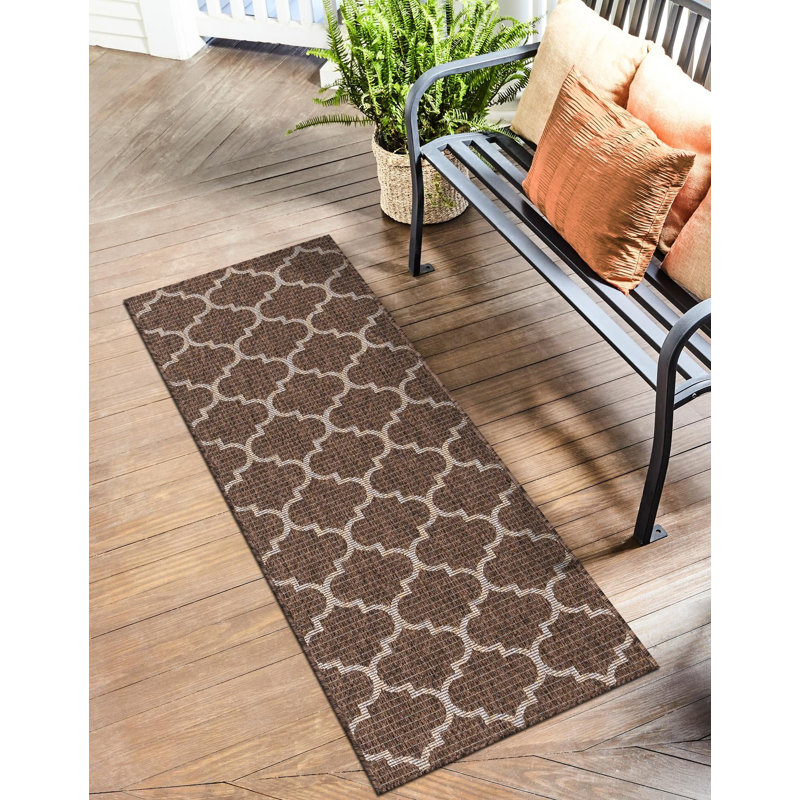 Hampstead Geometric Brown Indoor/Outdoor Area Rug, Runner 2' x 6'