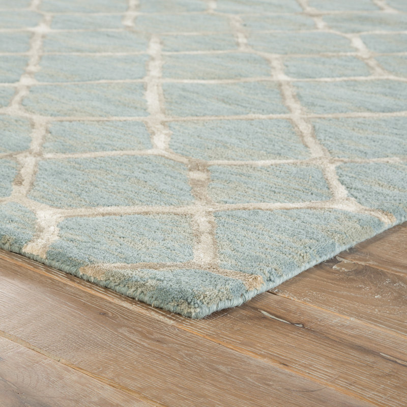 Handmade Tufted Blue and Cream Wool Area Rug