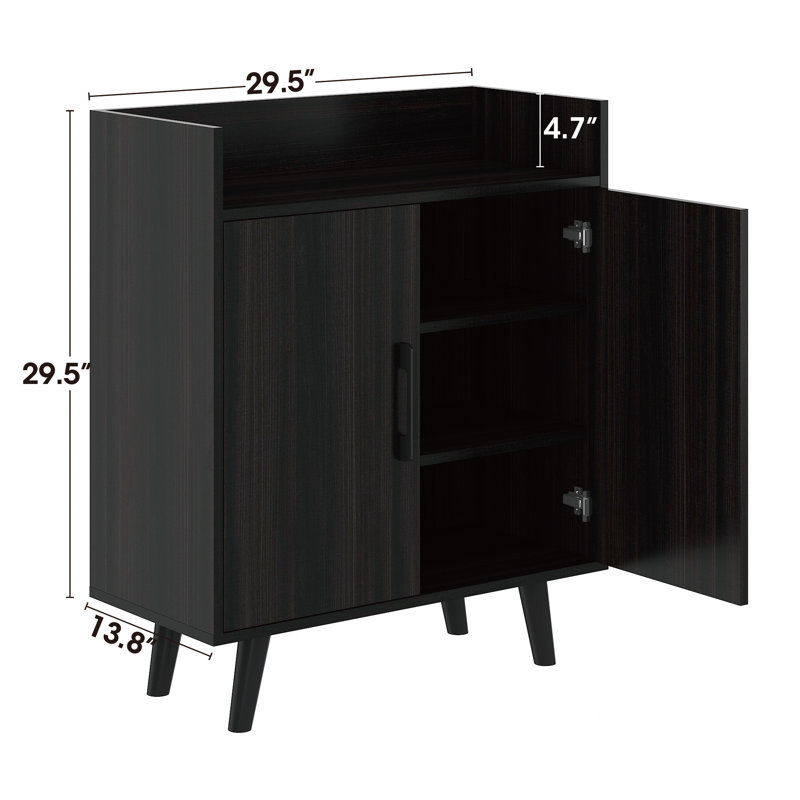 Shoe Cabinet, 3-Tier Freestanding Shoe Rack With Doors And Legs FSSR023, Obsidian Wood