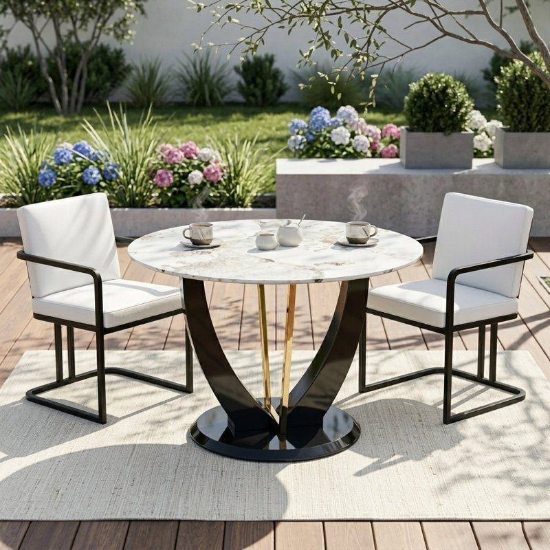 Table de salle à manger ronde Contemporary, H 30 po x L 48 po x l 48 po, Beige/gris