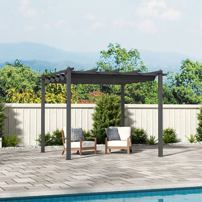 Dakota Fields Polyester Cover Retractable Freestanding Awning