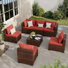 Ensemble de conversation de patio 7 pièces avec table basse et coussins