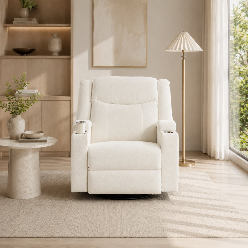 Fauteuil inclinable électrique extra large en velours avec massage pivotant USB de 270 degrés et ports de charge de type C