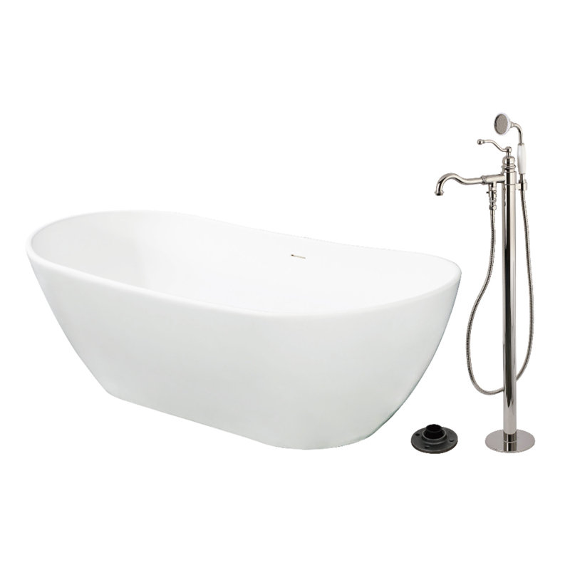Baignoire autoportante ovale à deux extrémités de surface solide en laiton 72 po avec robinet et drain Kingstonstone
