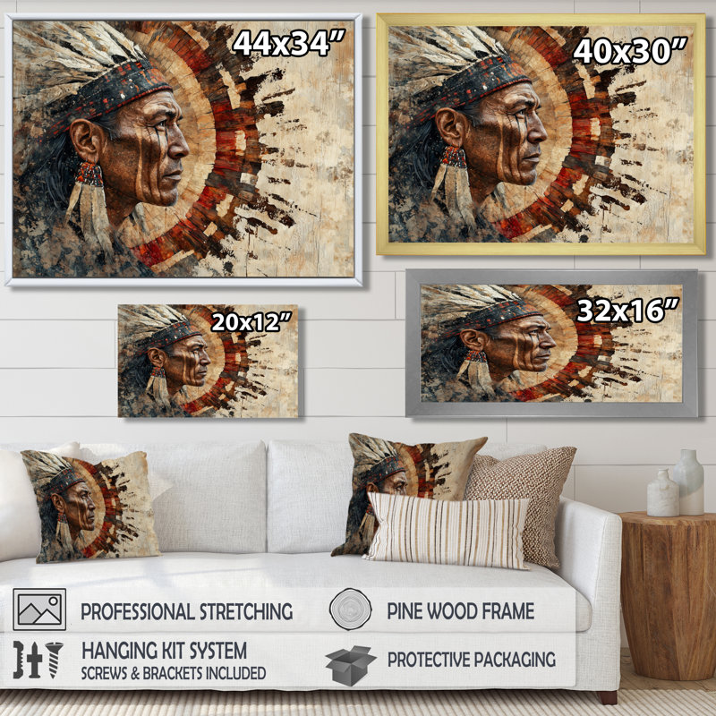 Halterman Native American Warrior Energy Of Forest V - Native American Warrior, art mural, H 12 po x l 20 po, Toile tendue