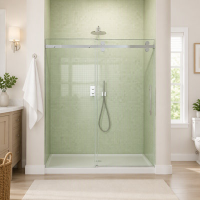 Frameless Sliding Shower Door Enclosure, 5/16 inches (8mm) Thick SGCC Tempered Glass