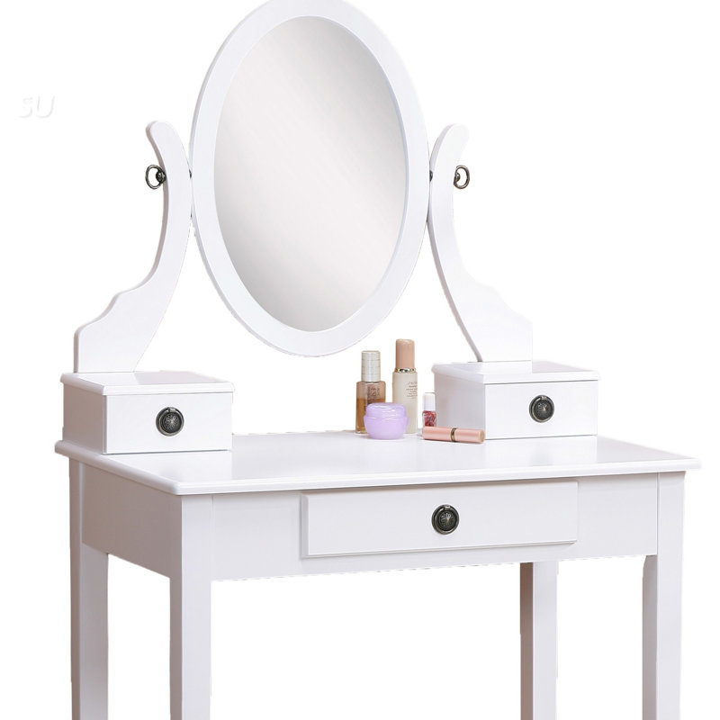 Landisburg Wood Moniya Makeup Vanity Table And Stool Set, White