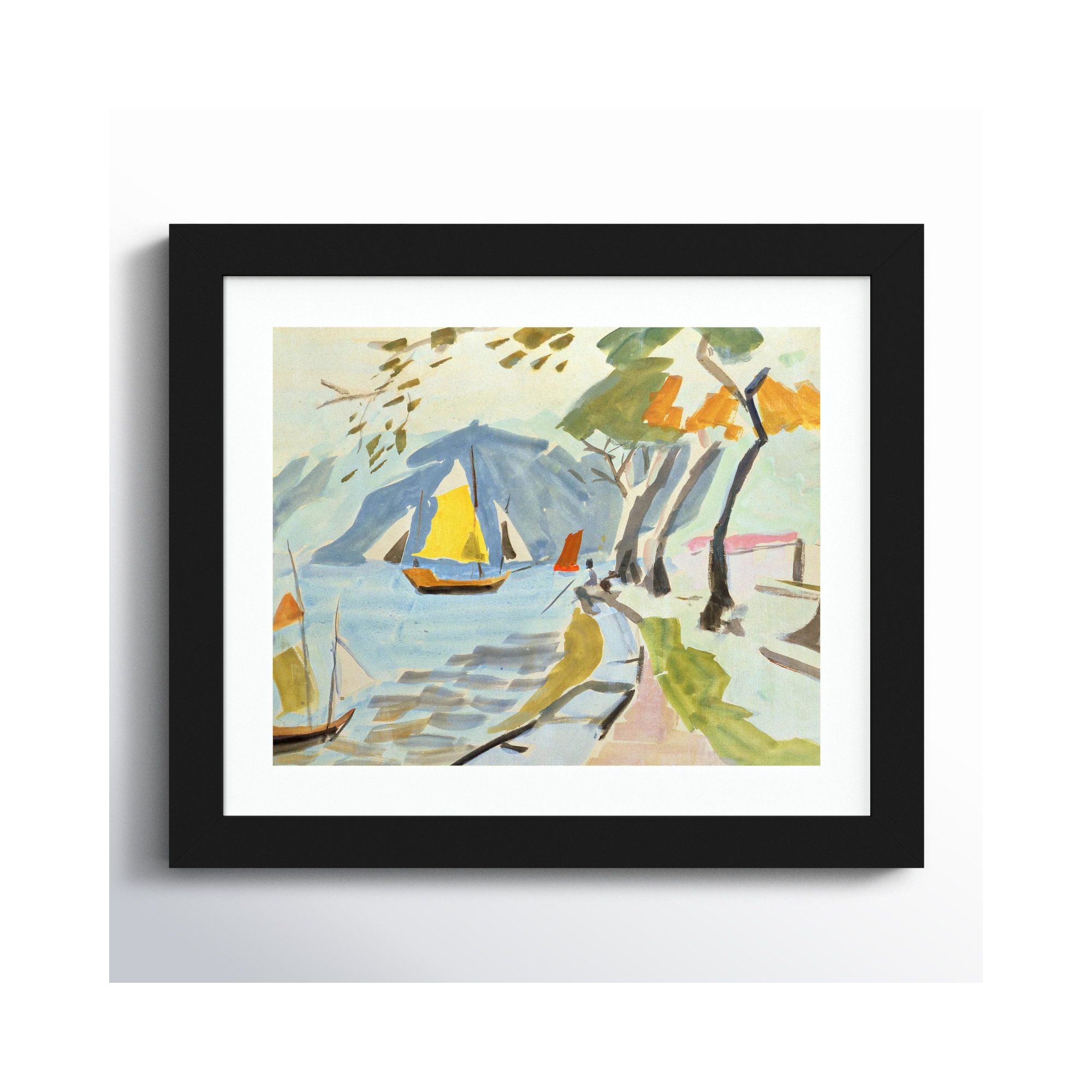 Macau Shoreline Framed On Paper by Anne Durham Print, 11" H x 13" W x 1" D, Black