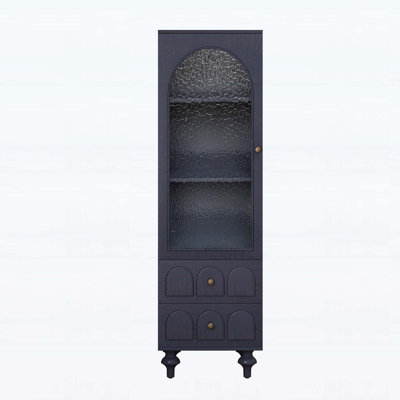 Grande armoire de rangement avec porte en verre trempé, deux tiroirs et tablette réglable pour une organisation polyvalente
