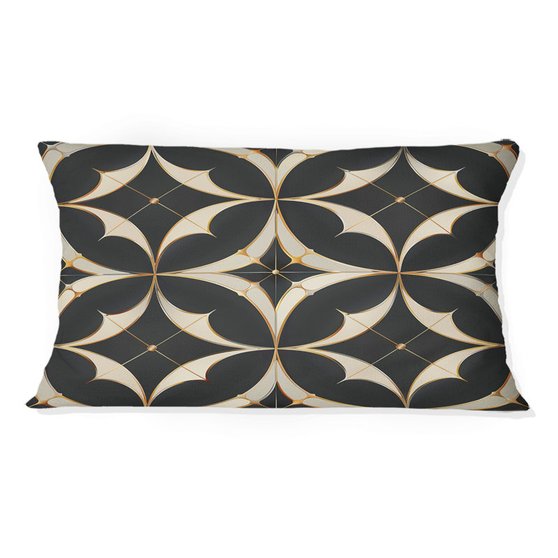 Coussin lombaire doré à carreaux noirs I