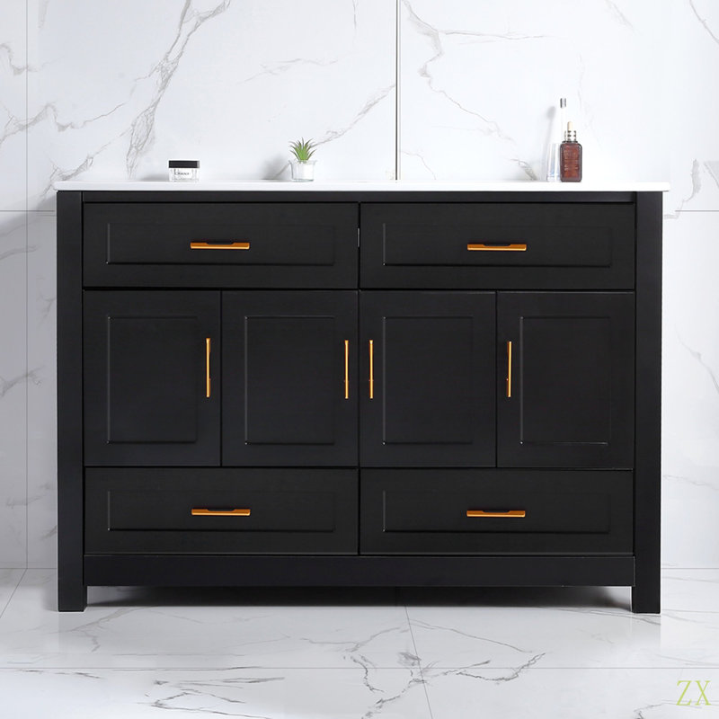 Meuble-lavabo 48 po. Armoire de rangement abondante - 4 portes à fermeture douce et 4 tiroirs (excluant le lavabo en céramique)