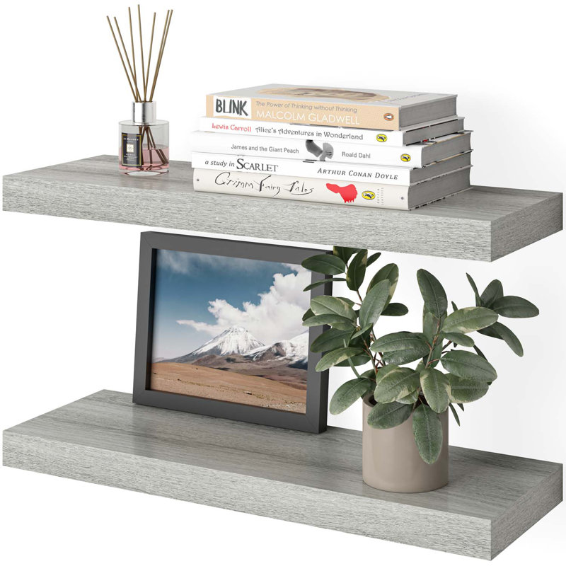 Miami 24" W x 8" D Floating Shelves Set with Invisible Wall Mount Brackets, Grey Oak