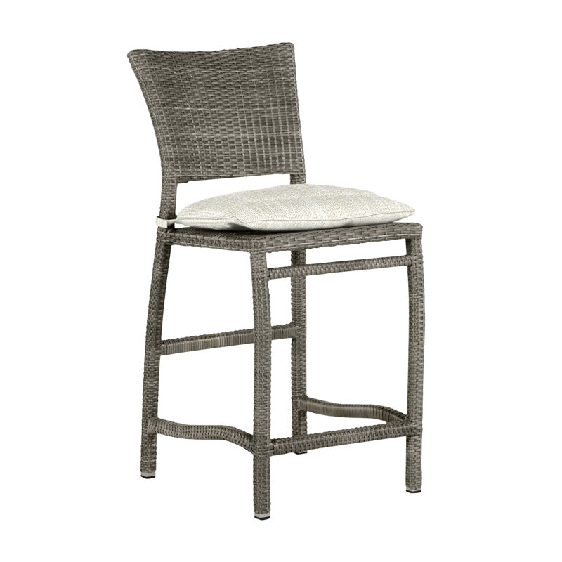 Skye 24" Patio Bar Stool with Cushion, Welt, Intermix Indigo, Slate Gray