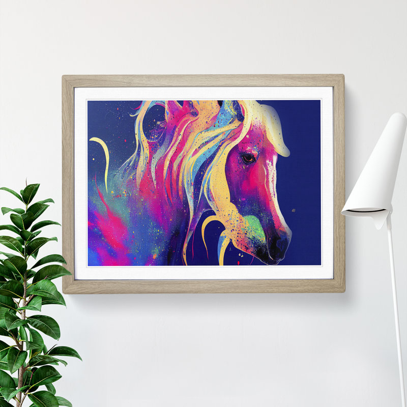 Horse Splash Vol.2 - Single Picture Frame Painting, 25cm H x 34cm W x 2cm D, Oak