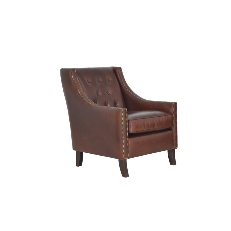 Fauteuil club Skaiste, Cuir véritable brun Brompton