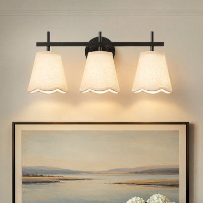 Luminaire de salle de bain moderne avec abat-jour en lin, applique murale à intensité variable aux 2/3/4 lumières pour miroir de salle de bain, chambre à coucher et couloir