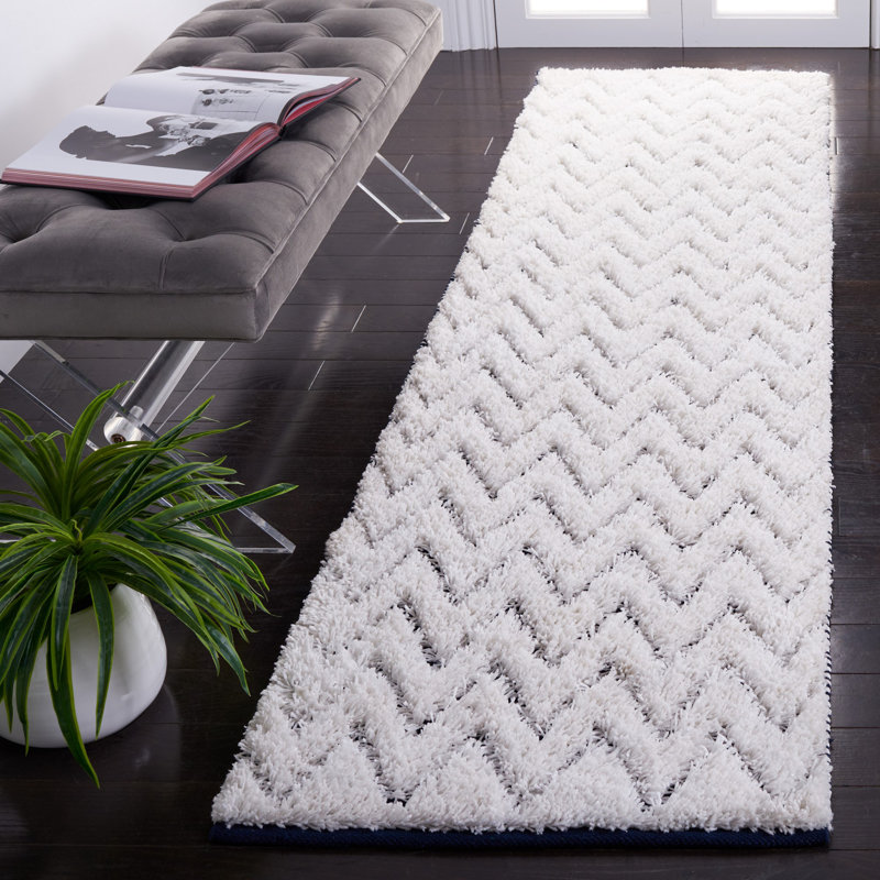 Tapis ivoire / bleu marine Deuk 326, Tapis de couloir 2 pi 3 po x 8 pi