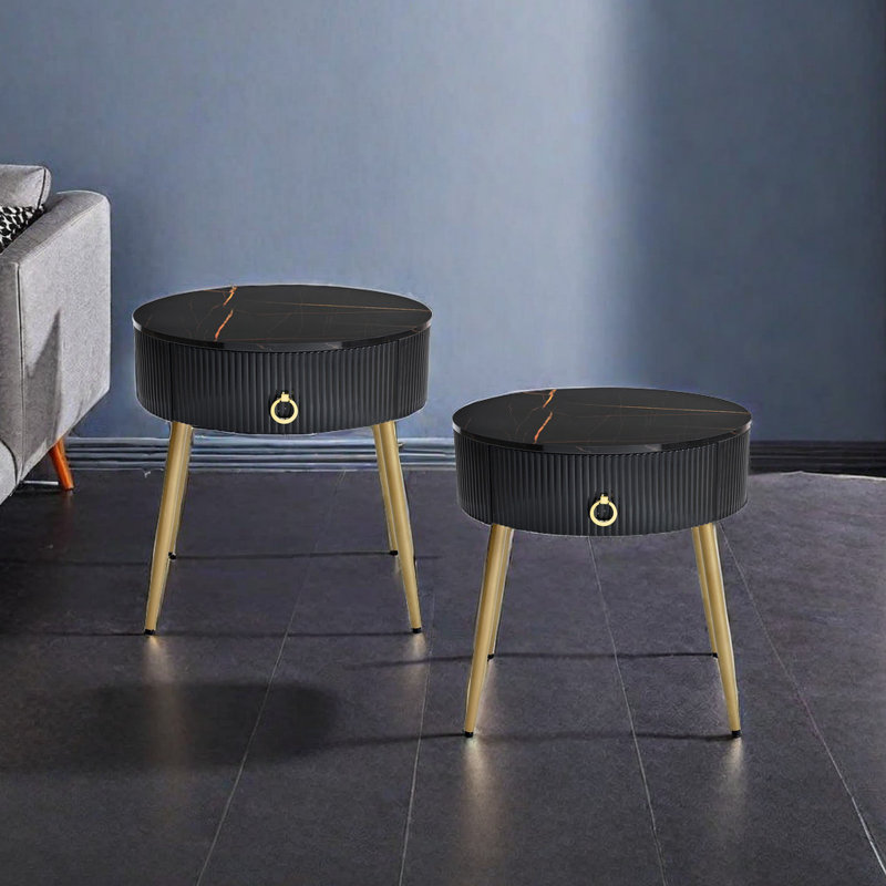 Khayam End Table Set with Storage, Black