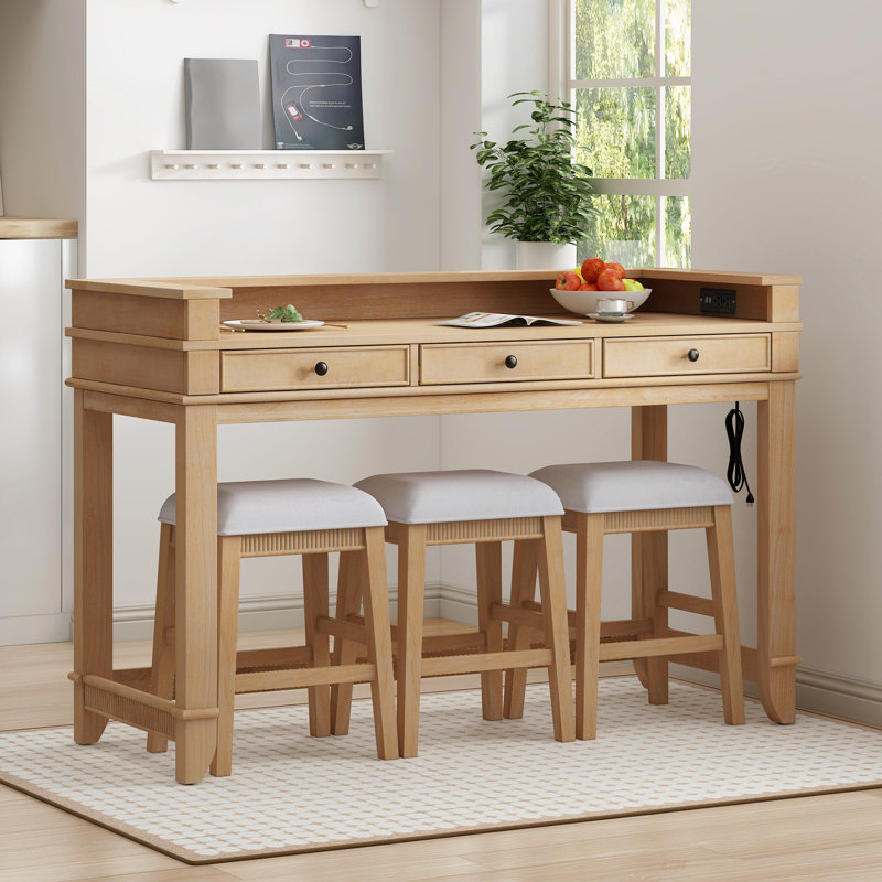 4-Piece Dining Table Set For 3, Retro Kitchen Table And Chairs Set With 3 Storage Drawers, Ideal For Small Spaces (Dining Set)