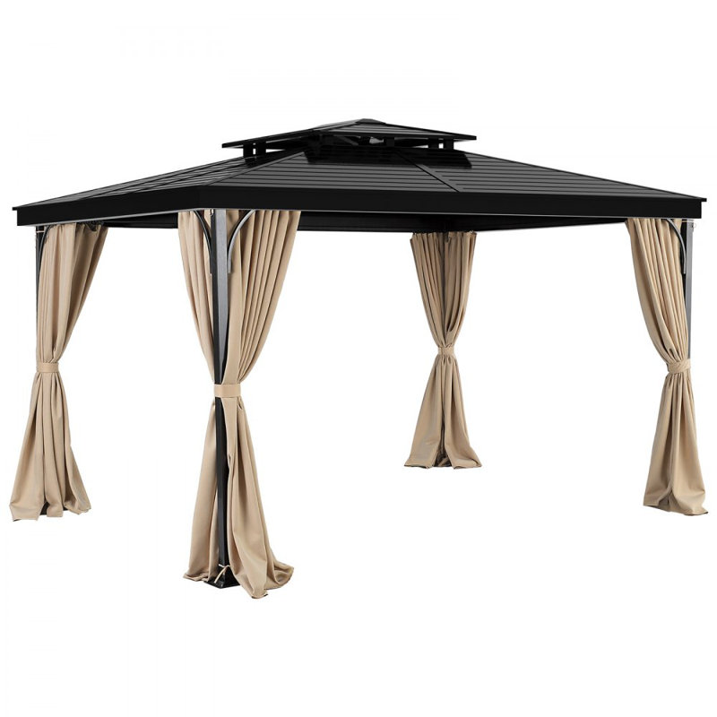 Outdoor Gazebo Privacy Curtain  Waterproof Gazebo Curtains , Khaki, 221cm W x 342.9cm L