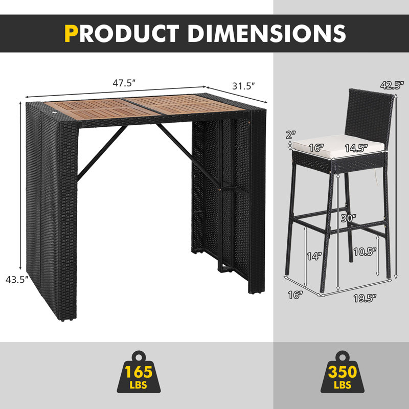Ensemble de salle à manger de patio en osier pour 4 personnes avec table rectangulaire Arnisa, coussins inclus