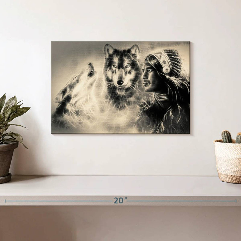 Leisha Native American Wolf Warrior, 8" H x 12" W