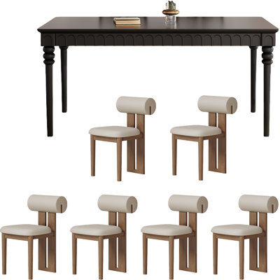Retro Black Rectangular Solid Wood Dining Set