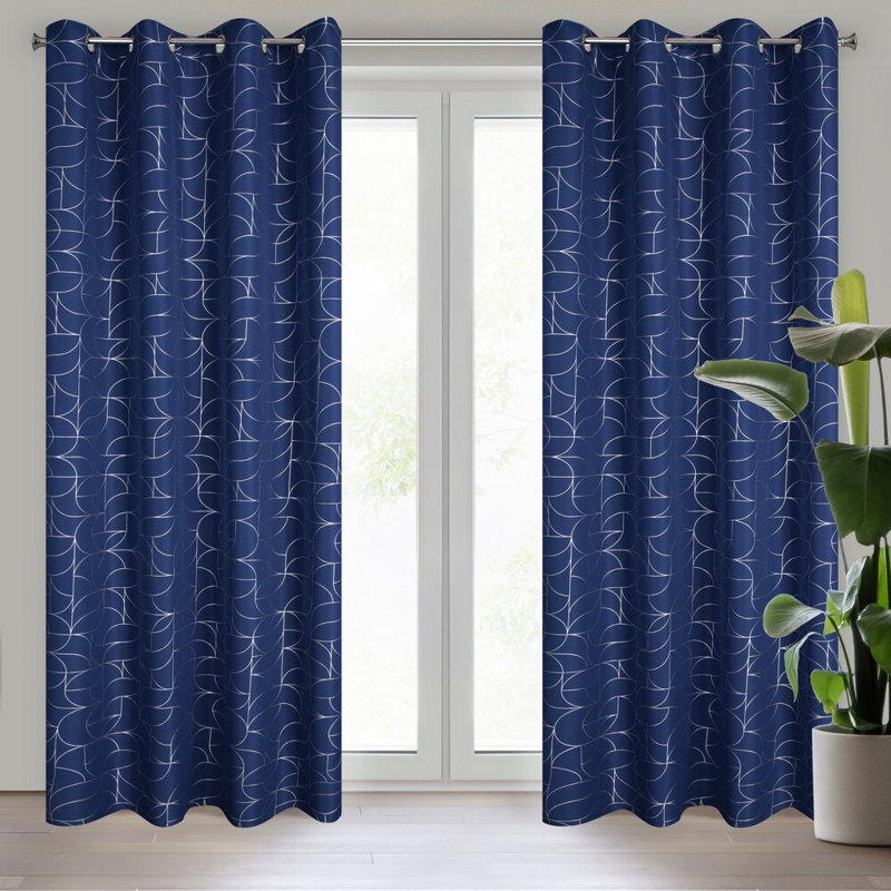 Evi Semi Sheer Curtain Single Panel, Blue/White
