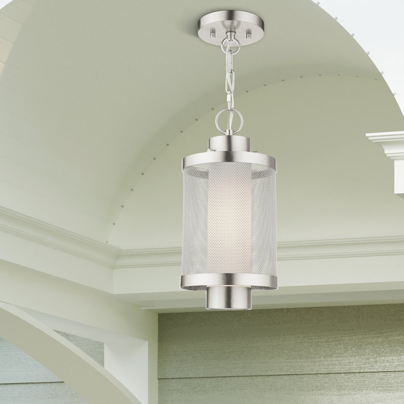 Lanterne suspendue d'extérieur Zebra, H 14,5 po x l 9 po x P 7 po, Nickel brossé