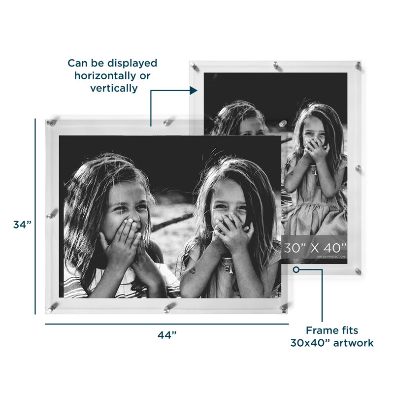 Double Panel Acrylic Picture Frame, 34" H x 44" W, Silver