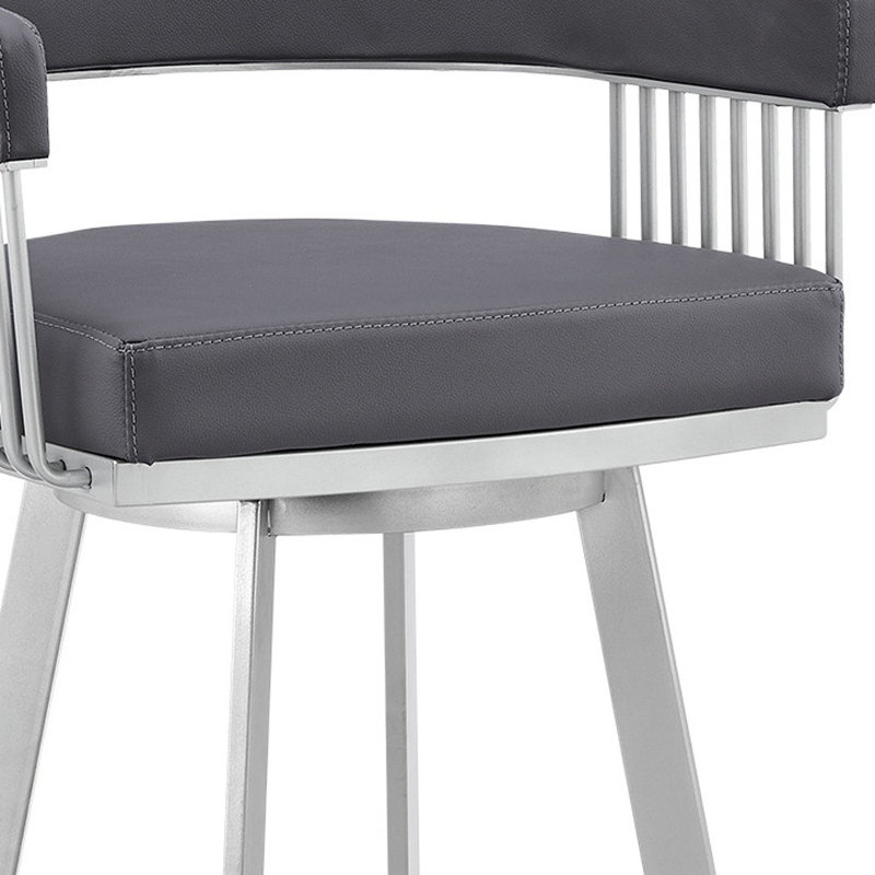 Tabouret de bar pivotant en similicuir Mod, Tabouret de bar (siège d'une hauteur de 29 po), Siège gris / cadre argenté