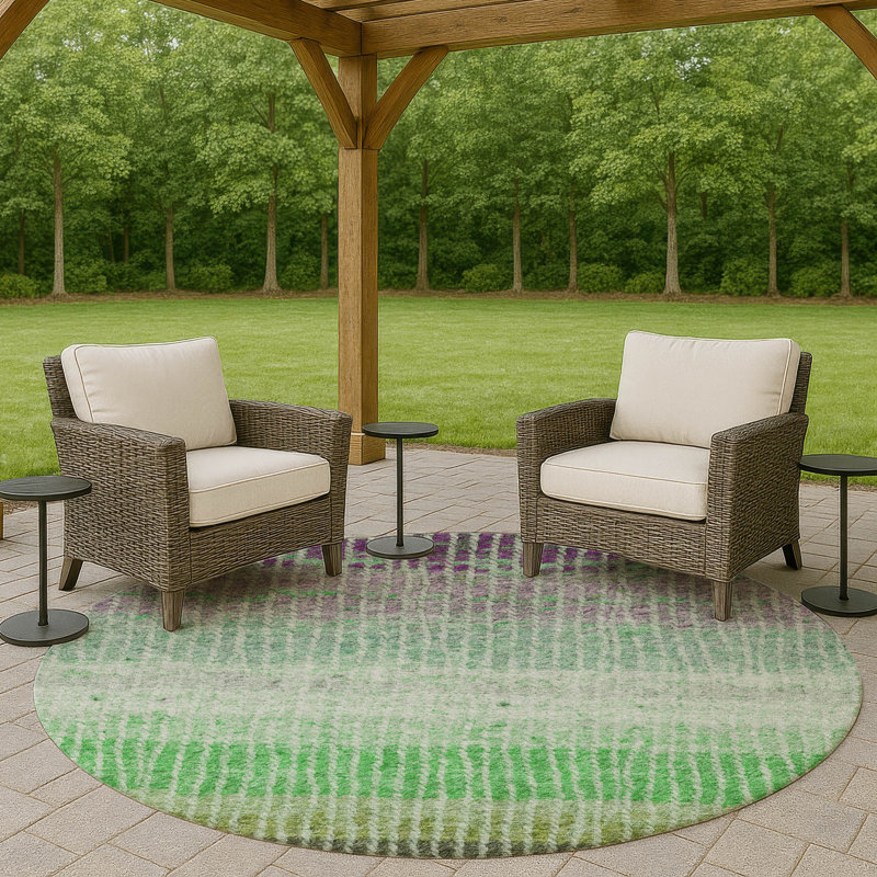 Machine Washable Indoor/Outdoor Matteson ACN2314 Stripes Rug, Round 8'