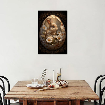  Art mural sur toile de lapin - décoration murale de photos de Pâques rétro, impressions de lapin de printemps et œuvre d'art pour la décoration intérieure, peinture sur toile de lapin à cadre tendu, 12 po x 16 po
