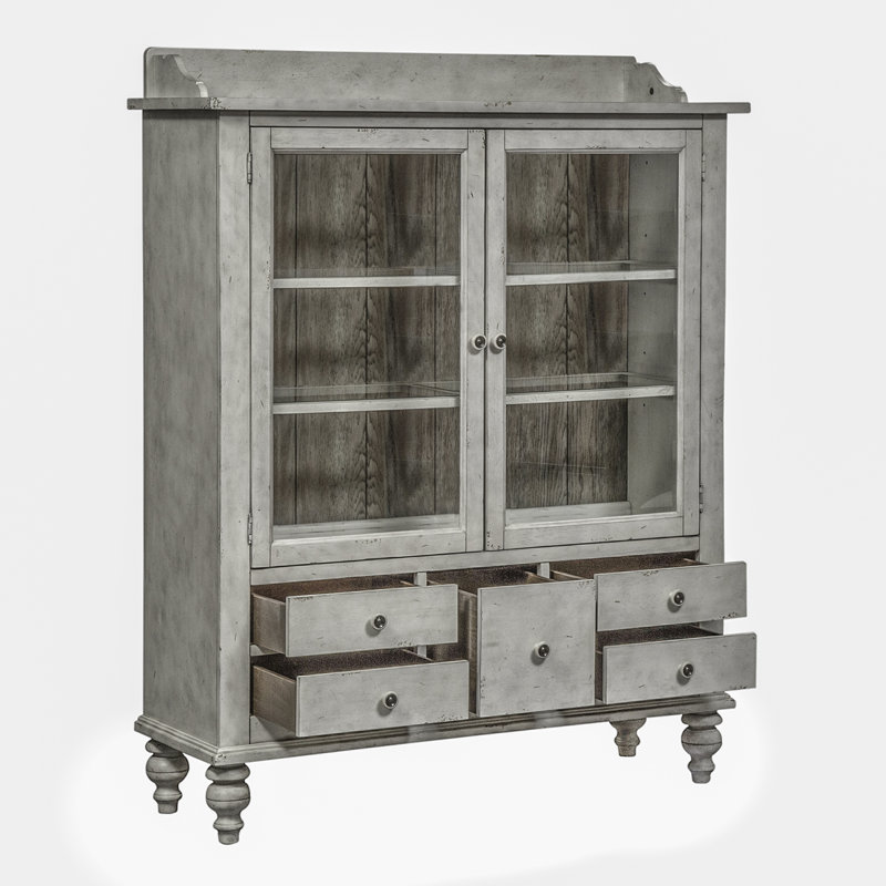 Gray Oak Veneer Lighted Traditional China Cabinet
