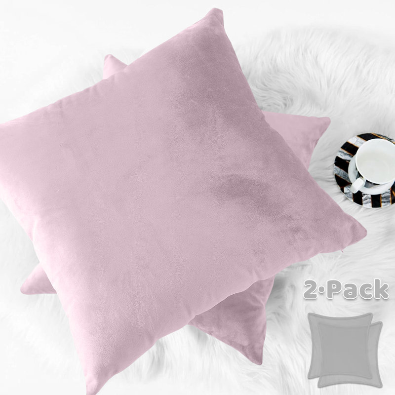 Square Luxury Velvet plush Cushion cover sofa throws Pack of 2, Pink