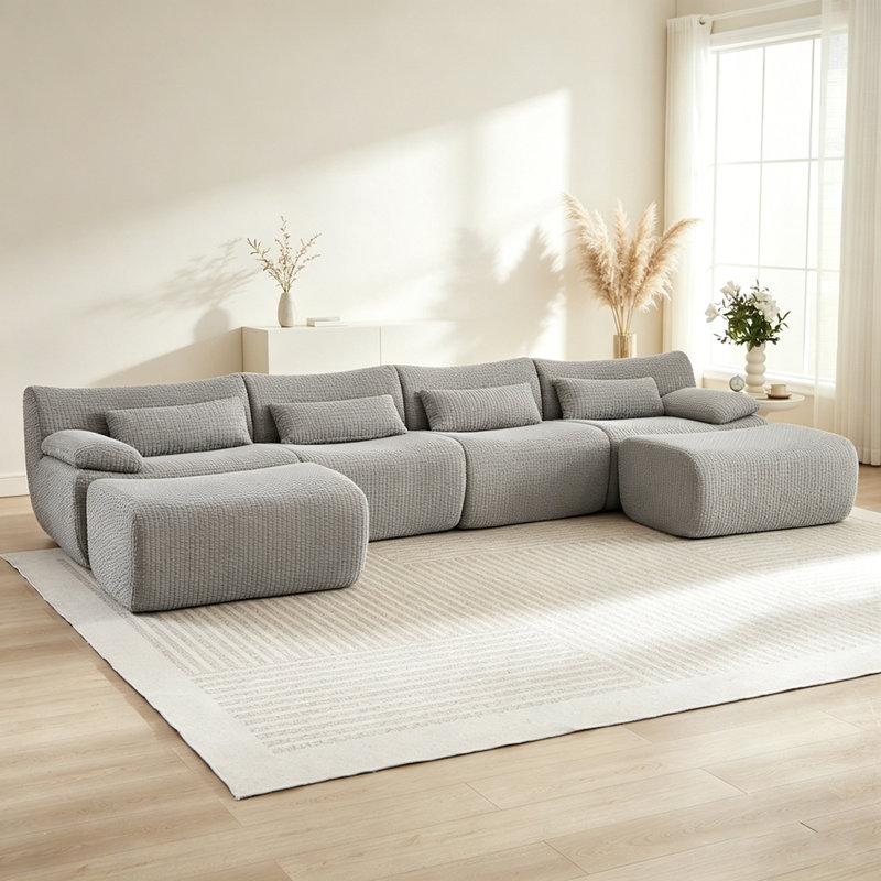 Canapé modulaire convertible en U avec repose-pieds, Corduroy+Grey