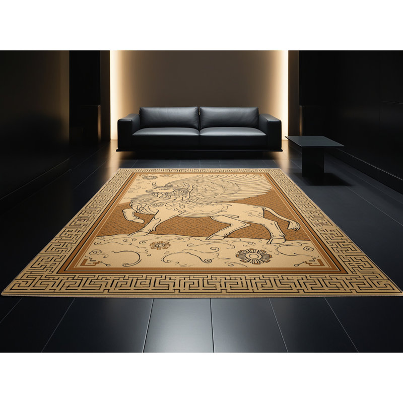 Tapis oriental traditionnel brun / beige lavable à la machine Glendale, 5 x 7