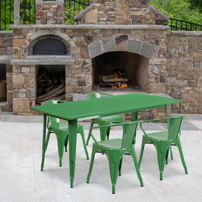 Lubron 31.5'' x 63'' Rectangular Metal Indoor-Outdoor Table Set with 4 Arm Chairs