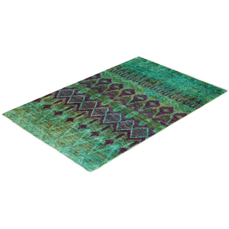 Contemporary One-of-a-Kind Rectangle 4'1" X 6'1" Hand Knotted Area Rug