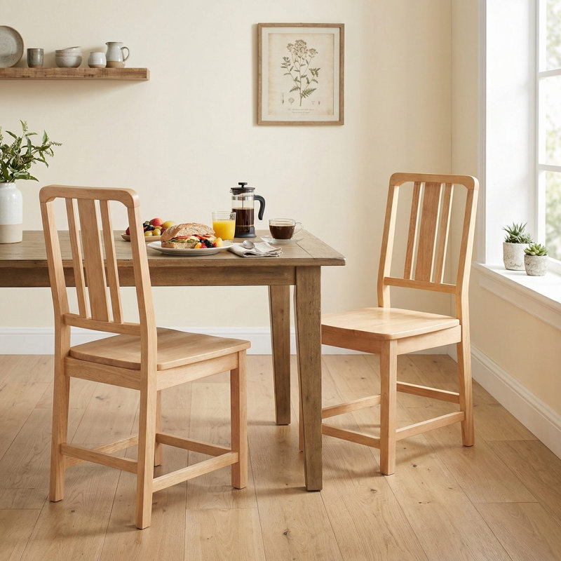 Ensemble de 2 chaises d'appoint de salle à manger en bois d'hévéa massif de style rustique campagnard avec dossier courbé ergonomique décoratif, assise rembourrée en lin rembourré à haute résistance