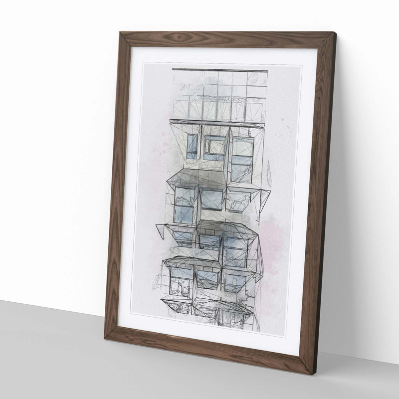 Sketching the Architecture Vol.56 - Picture Frame Drawing Print, Walnut Framed, 87cm H x 62cm W x 2cm D