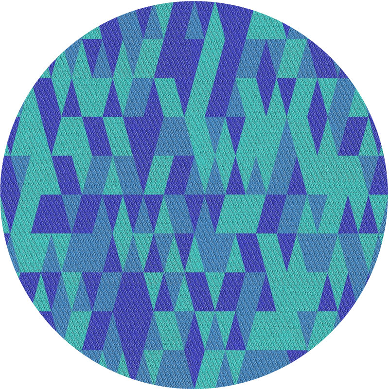Tapis bleu à motif géométrique, Rond 8 pi
