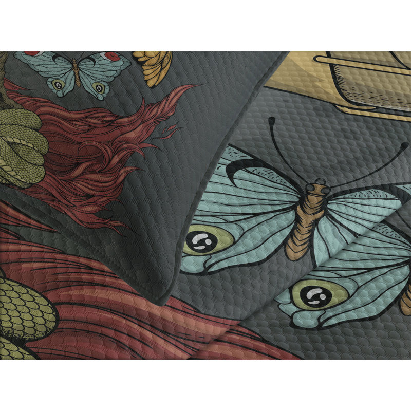 Ambesonne Skull Bedspread Set Evil Mexican Sugar Ruby Dark Grey, King Bedspread + 2 Standard Shams