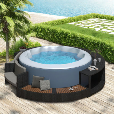 Spa Surround Spa Frame Patio Rattan Sofa Set With Storage Spaces, Washable Cushions