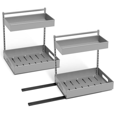 Organisateur à 2 niveaux sous l'évier avec rails coulissants - support de rangement coulissant sans perceuse pour la cuisine et la salle de bain - Tablette d'armoire en acier durable résistant à la rouille