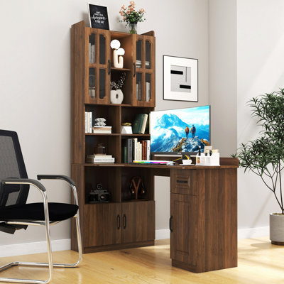 L-Shaped Corner Computer Desk  For Or Study Desk, Study Modern Style Table With Drawers, Bookshelf & Hutch, 2-In-1 L-Shaped Design, Large Working Space