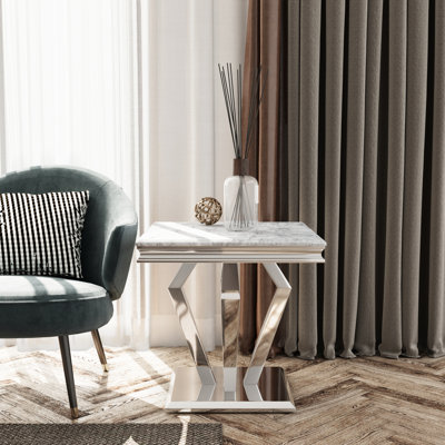 Black And Gold End Side Table With Polished Geometric Base