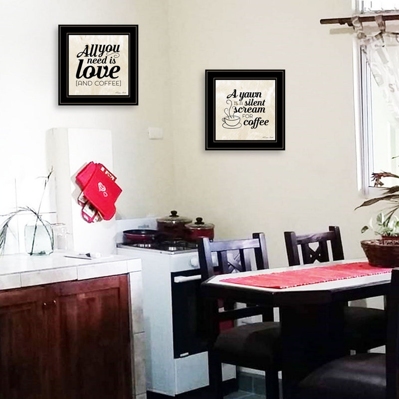 «All You Need Is Coffee», art mural encadré 2 pièces pour décor de maison par Susan Boyer