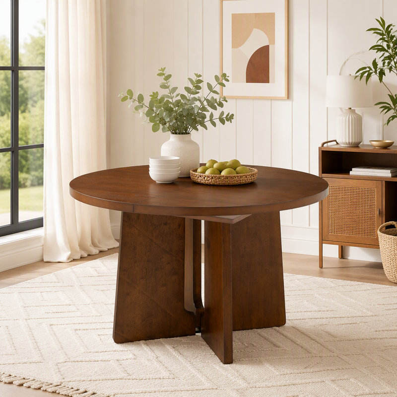 Table de salle à manger extensible ronde en bois massif, Brun