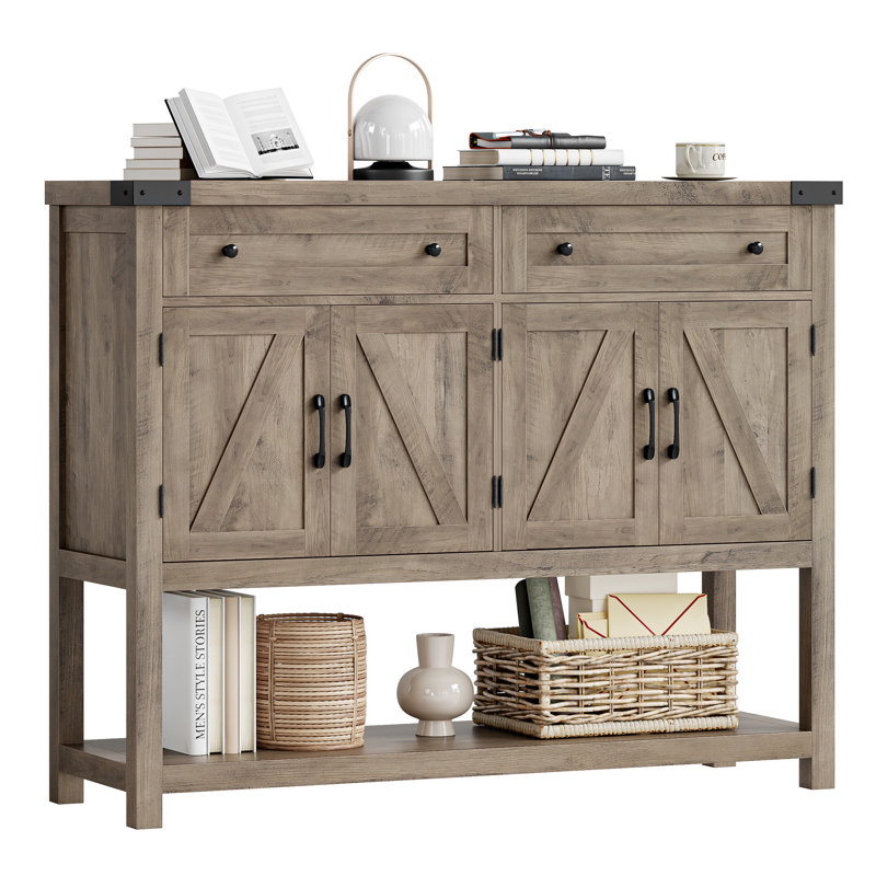 Darius 47.2" Wood Console Table with 2 Drawers, Gray Base/Gray Top